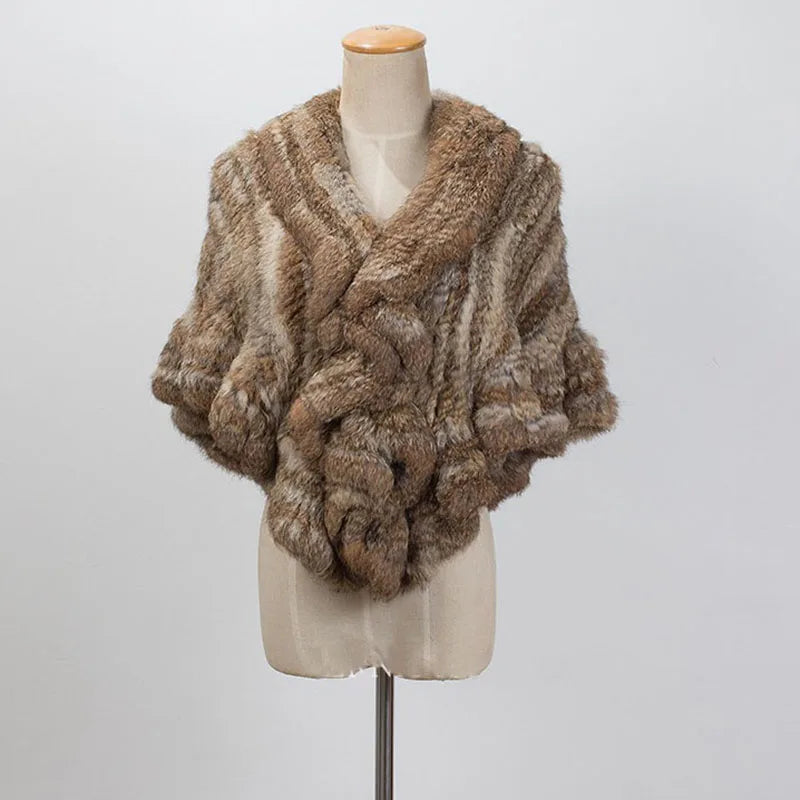 Women Winter Real Rabbit Fur Shawl With Wave Cut Fashion Wholesale Thick Warm Female Natural Fur Wrap With Hooks