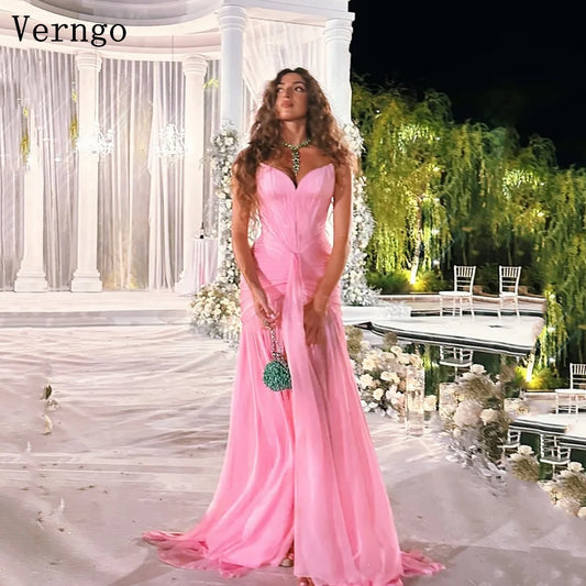 Verngo Pink Evening Dress Elegant Sweetheart A Line Maxi Prom Dress Flowing Hand-pleated Silk Prom Party Dress Customized