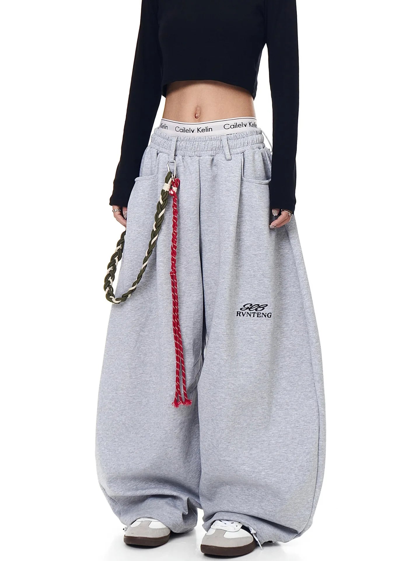 Casual Drawstring Lettered Sweatpants Loose Wide Leg Drapey Couples Long Pants Polyester Fiber Straight Leg Loose Fit Long Tr...