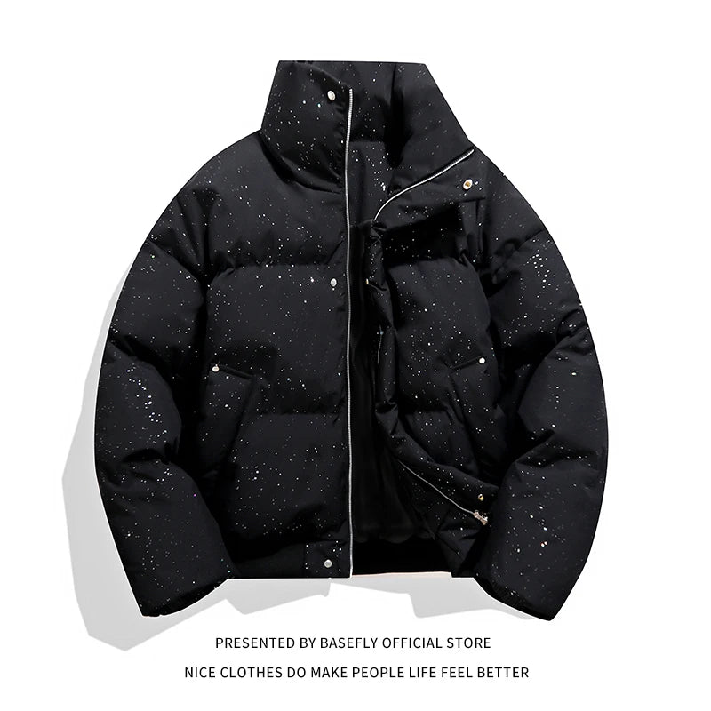 Winter Solid Shiny Dot Men Bread Puffer Jacket Thick Warm Bomber Unisex Women Vintage Chic Coat High Streetwear Couple Parkas