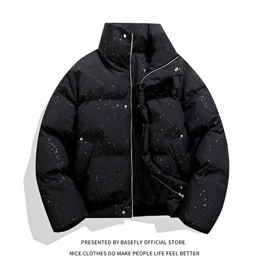 Winter Solid Shiny Dot Men Bread Puffer Jacket Thick Warm Bomber Unisex Women Vintage Chic Coat High Streetwear Couple Parkas