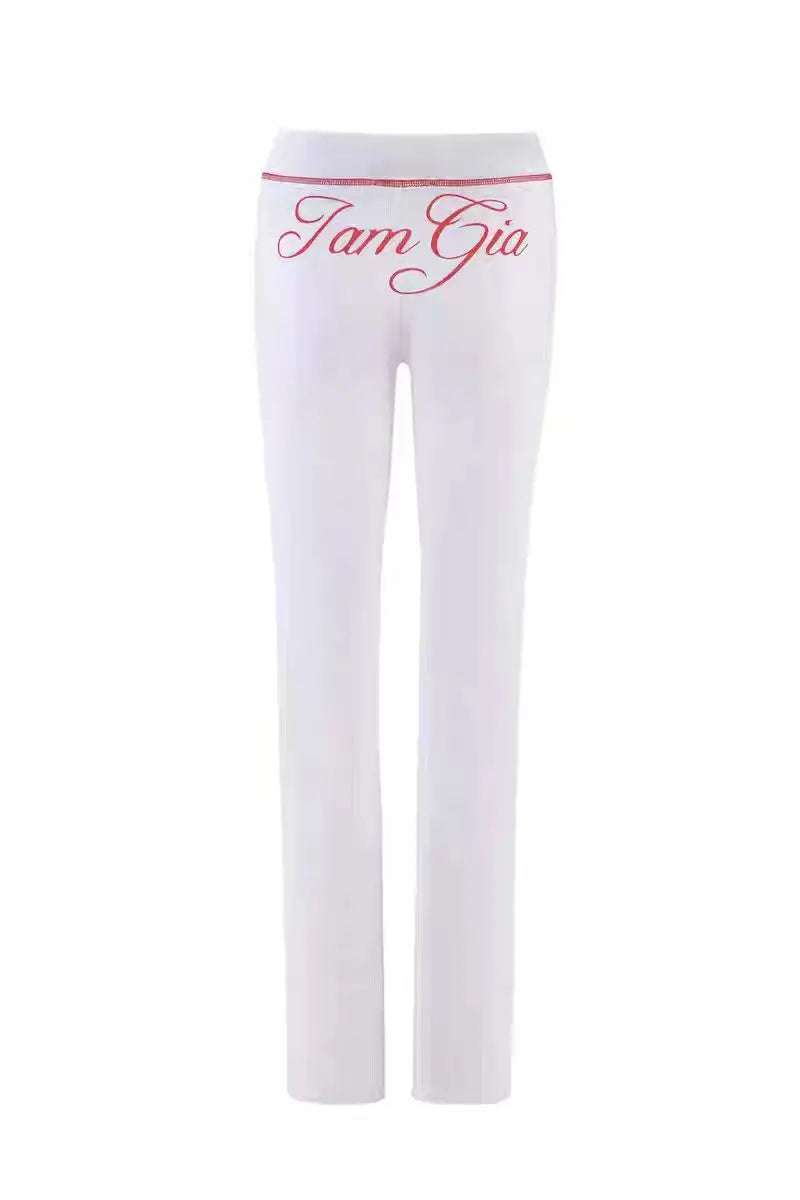 Gia 2025 Shoulder Slimming Letter Printed Bright Thread Design Slimming Hooded Zipper Short Coat Pants Set for Women