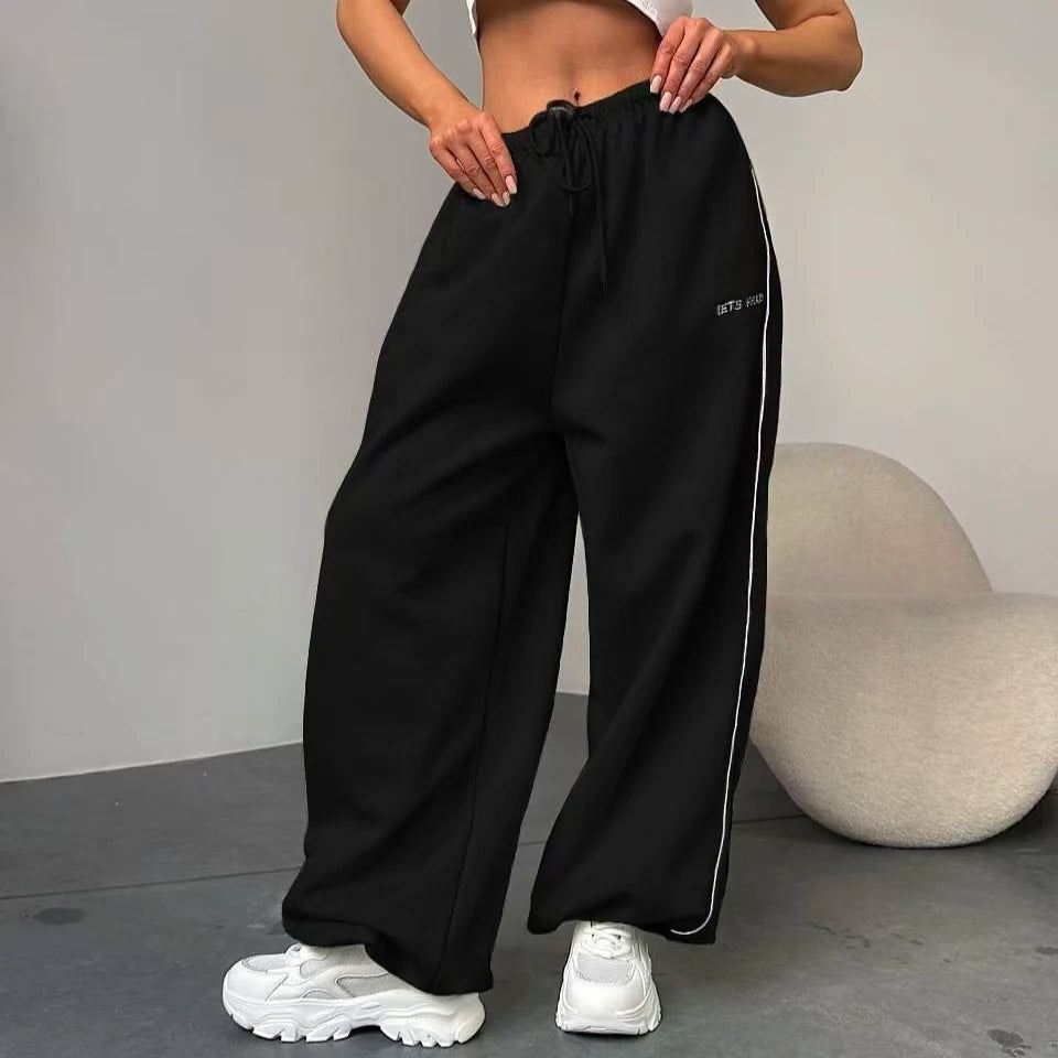 Y2K American Black Retro Hip-Hop Oversized Woman Fashion Casual Sweatpants Loose Jogging Pants High Waist Wide-Leg Streetwear