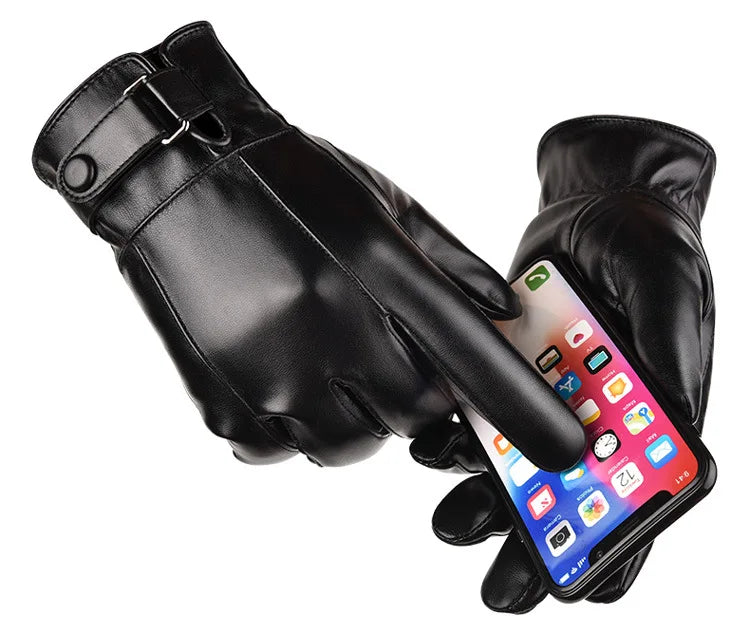 Winter Gloves for Men Genuine Leather Gloves Outdoor Cycling Black Real Sheepskin Keep Warm Driving Motorcycle Gloves