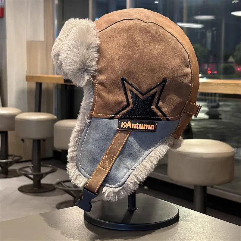 Winter Unisex Lei Feng Hat - Fleece-Lined Thickened Warm & Ear-Flap Windproof for Outdoor Cycling & Skiing (Pilot-Style)