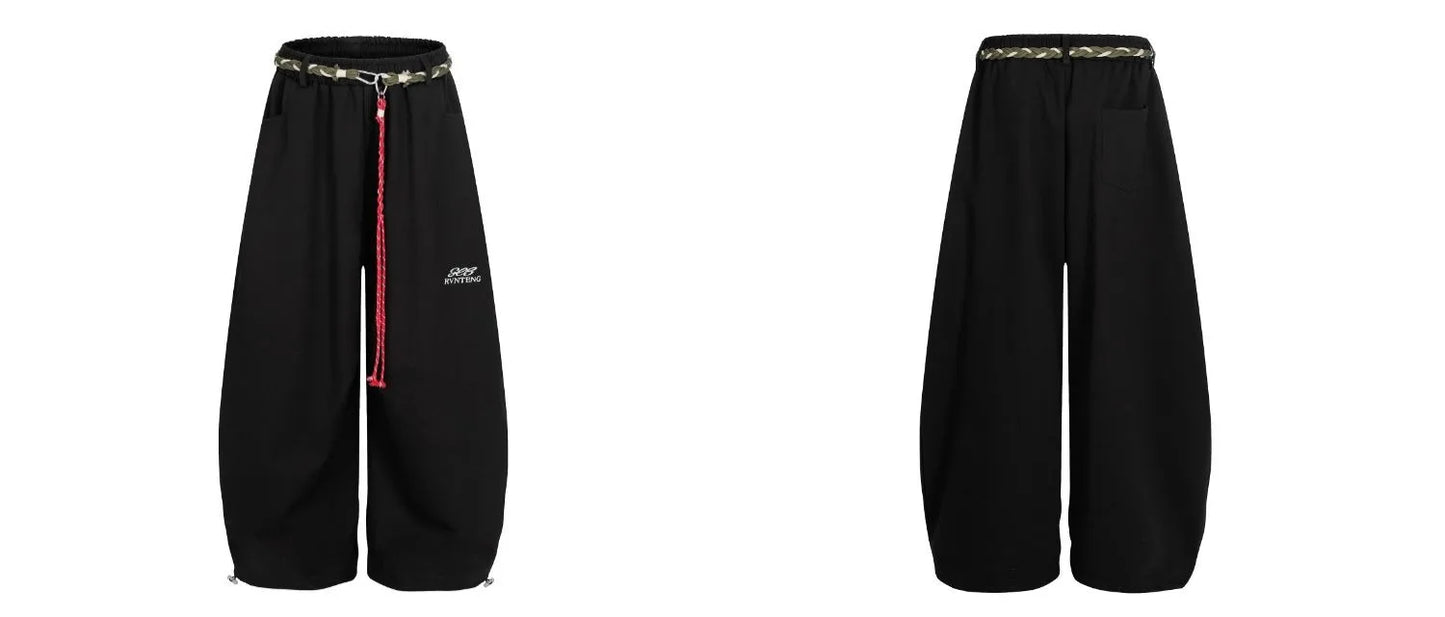 Casual Drawstring Lettered Sweatpants Loose Wide Leg Drapey Couples Long Pants Polyester Fiber Straight Leg Loose Fit Long Tr...