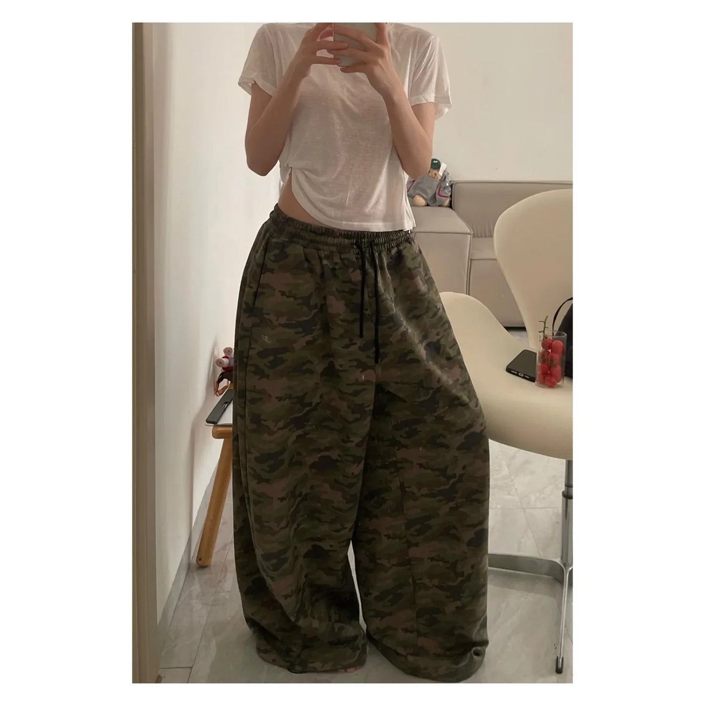 American Style Loose Casual Pants Long Trousers Drawstring Lazy Style Camouflage Wide Leg Street Fashion Loose Long Trousers