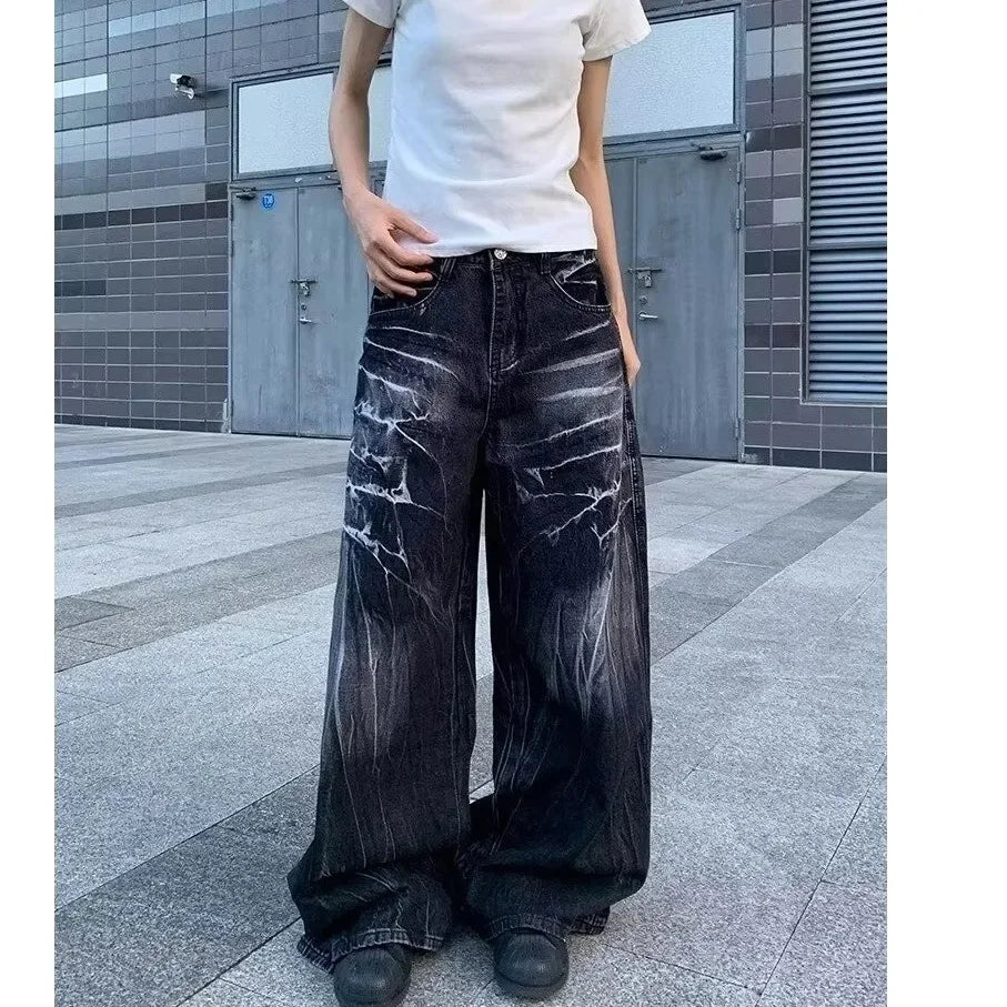 Distressed Flashy Loose-Fit Jeans Trendy Harajuku Style Elegant Couple Model New Arrival Casual High Street Fashion
