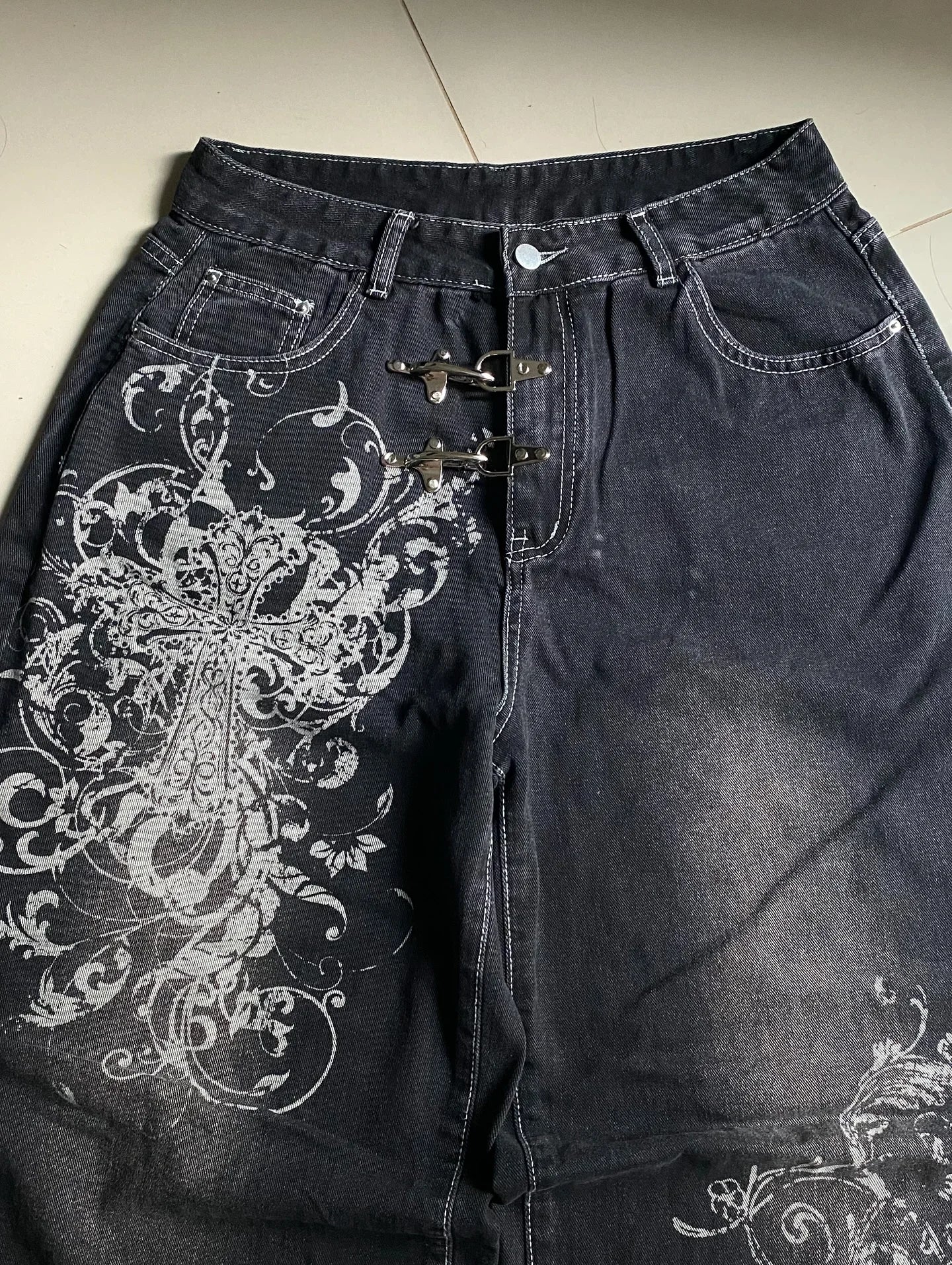 2025 vintage printing baggy jeans y2K harajuku trend men and women hip hop fashion casual Joker couple Wide-leg pants streetwear