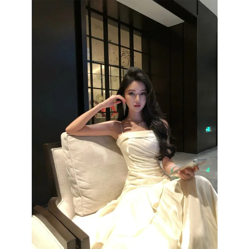 French Elegant Luxury Ruffles Sling Mermaid Dress Prom Gown  Zipper Tierred Shoulder Dresses 2025 Summer Chic New Vestidos