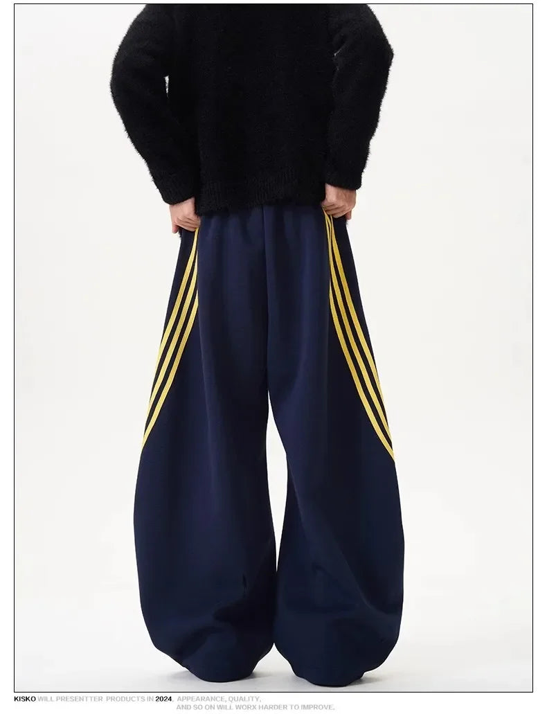 Vintage Wide-Leg Men's Sweatpants Casual Style Loose Fit American Brand Spring Autumn Trendy Women's Pants