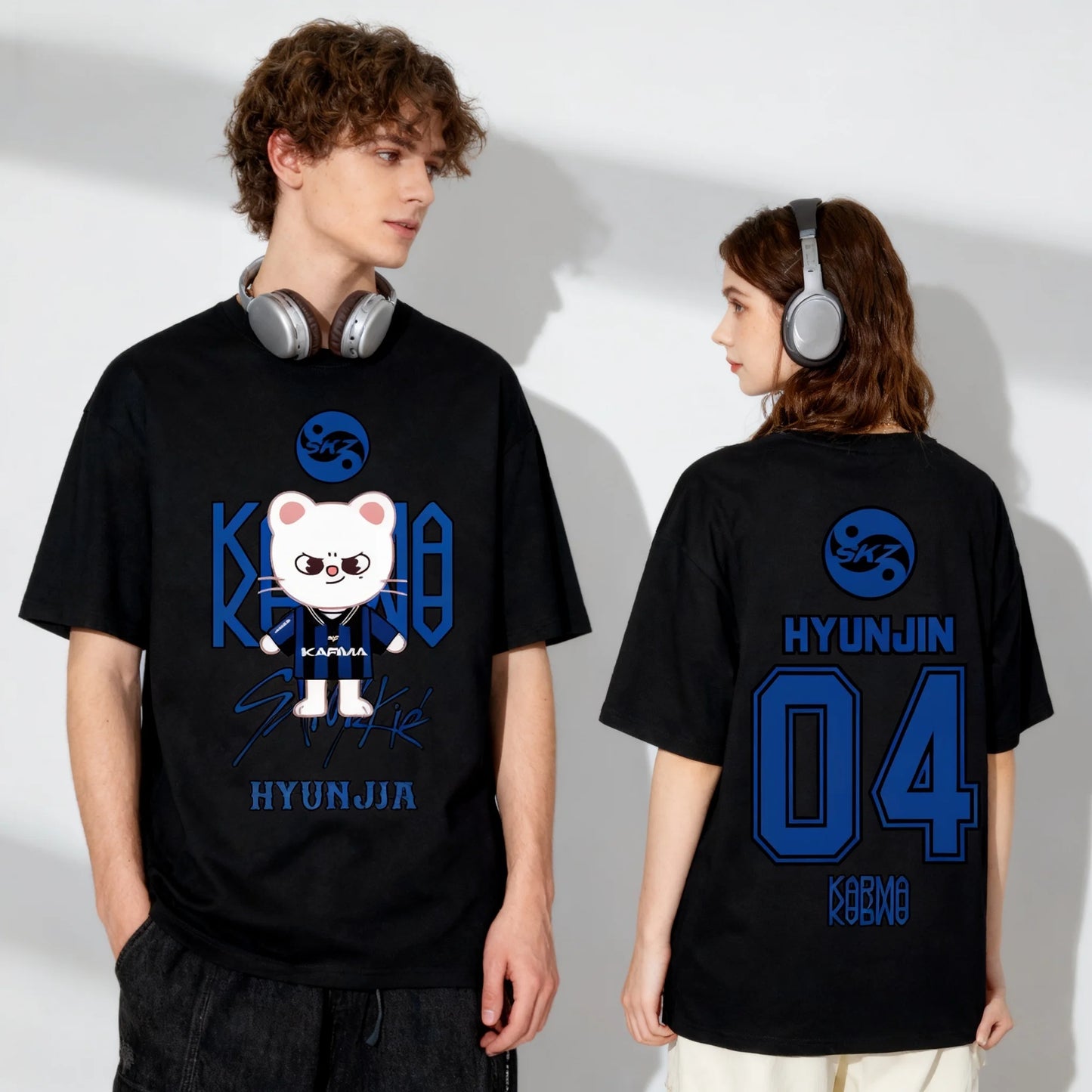 Hot Selling KPOP KARMA HYUNJIN Cartoon Print Oversized Casual Cute Fashion T-shirt Korean Fashion Fan T-shirt Harajuku Top
