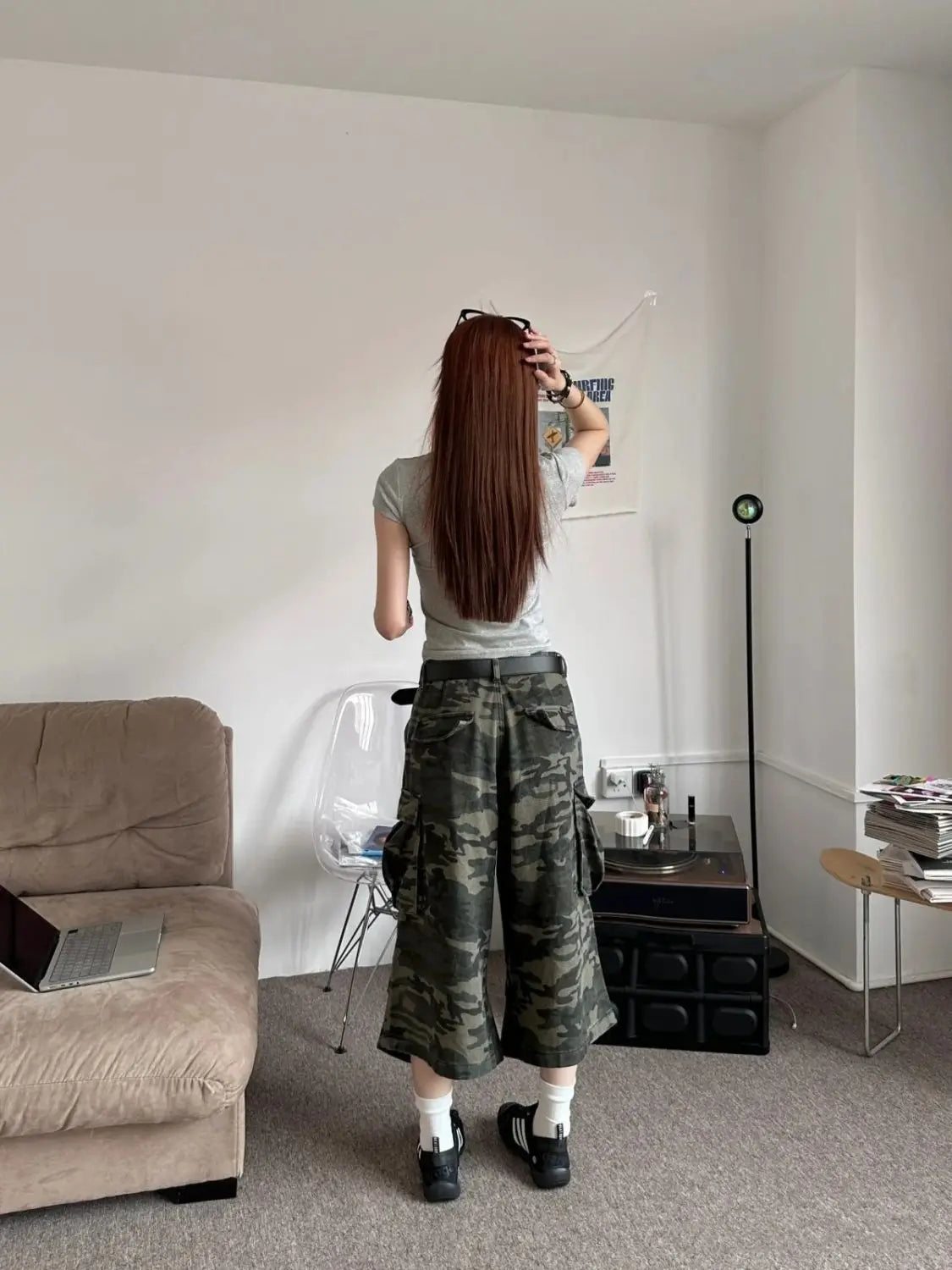 American Camouflage Jeans Men's and Women's High Street Loose Straight Leg Casual Versatile Seven-minute Denim Pants Male