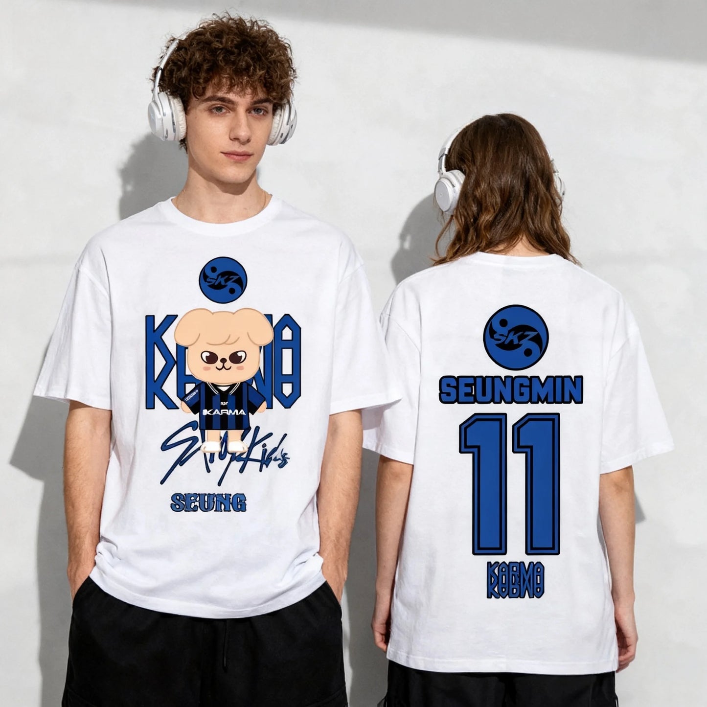 Hot Selling KPOP KARMA HYUNJIN Cartoon Print Oversized Casual Cute Fashion T-shirt Korean Fashion Fan T-shirt Harajuku Top
