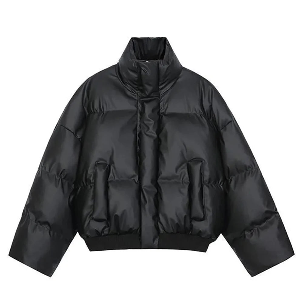 American Street Fashion Detachable Fur Collar Hooded Pu Leather Cotton Jacket Men Winter High-End Versatile Y2k Jacket For Men