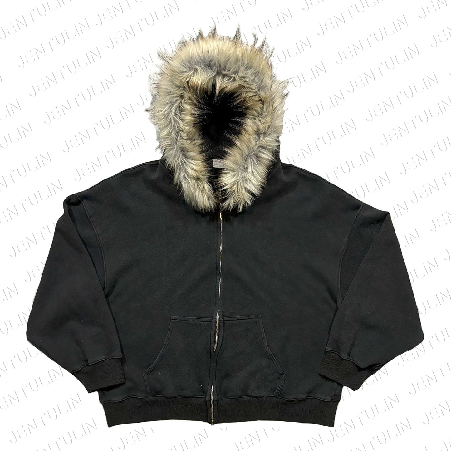 Y2K Retro Zip up Hoodie Faur Collar Harajuku Streetwear Hip Hop Zipper Sweatshirt Hoodies Unisex Rock Goth Loose Punk EMO Jacket