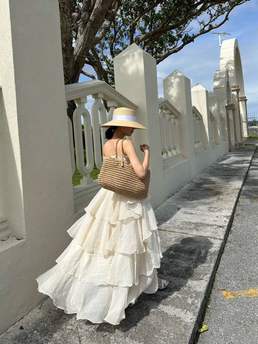 French Style Female Luxurious Strapless Cake Dress Summer Strapless Women Party Dresses Vintage Tiered Wedding Guest Dress 2025