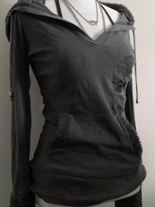 Trendy Streetwear Gothic Letter Printed Fur Collar Hoodie Y2k Personalized Loose Trendy Jacket Slim Fit Clothing