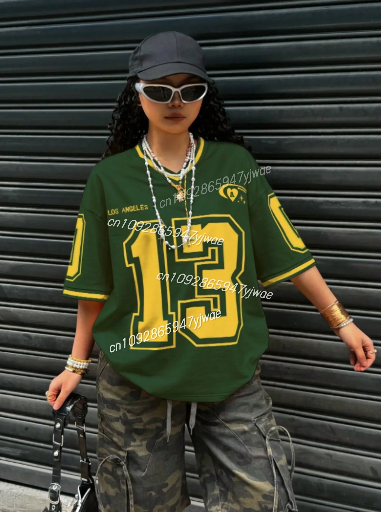 2025 Women Los Angeles Number 13 Print V-Neck Short Sleeve T-Shirt Summer Tee Baseball Jerseys Stripe daily Sport T-Shirt