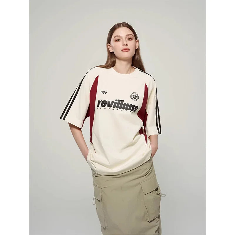 240 Gram Double-Sided Short-Sleeve Crew Neck Striped T-Shirt Women's Fashion Design Summer 2025 New Color Block Top