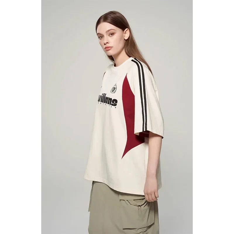 240 Gram Double-Sided Short-Sleeve Crew Neck Striped T-Shirt Women's Fashion Design Summer 2025 New Color Block Top