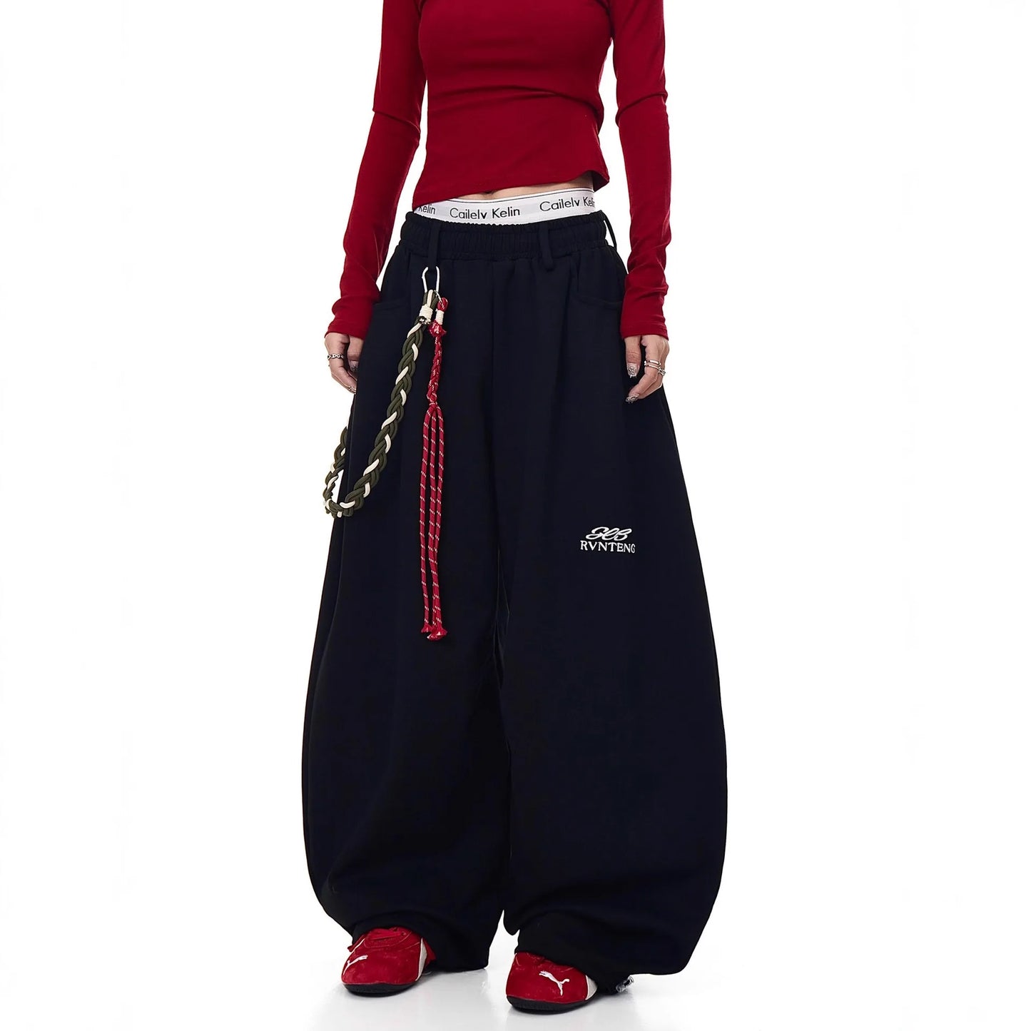 Casual Drawstring Lettered Sweatpants Loose Wide Leg Drapey Couples Long Pants Polyester Fiber Straight Leg Loose Fit Long Tr...