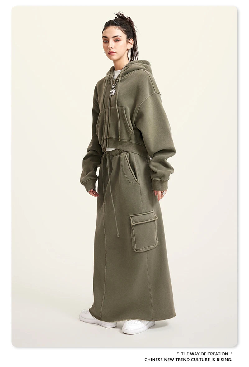 ZODF Retro 2025 Winter Women Short Zipper Hoodies Female Girls Loose 355gsm Thick Fleece Hooded Zip-up Coat Streetwears HY0448