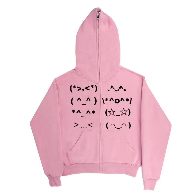 Casual Faur collar Harajuku Streetwear Hiphop Zipper Hoodie sweatshirt Vintage Rock Goth Loose Punk EMO Y2K Zip up hoodie Jacket