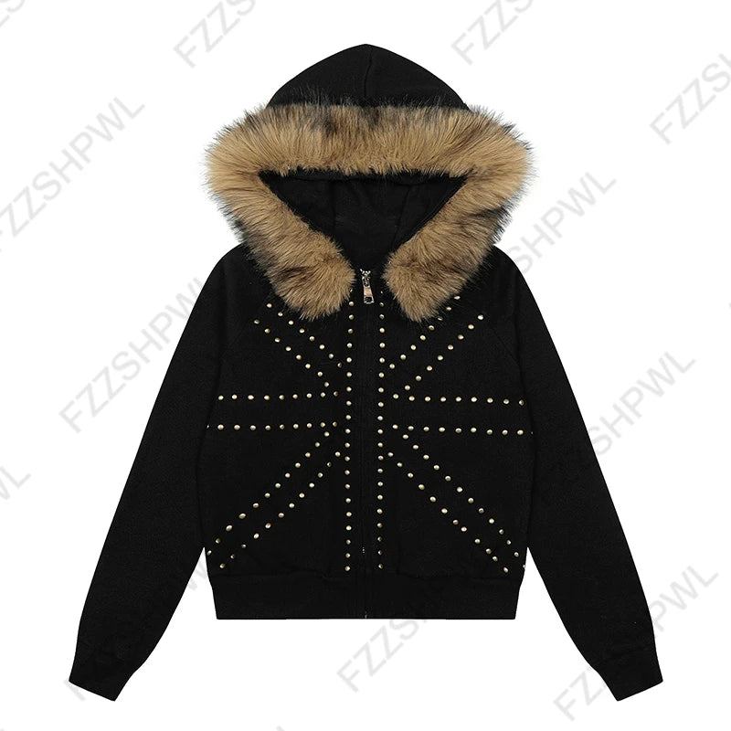 Gothic Punk Grunge Y2K Unisex Hoodie Loose Chic Casual Cross Print Cardigan Sweatshirt Harajuku Vintage Autumn Winter Streetwear