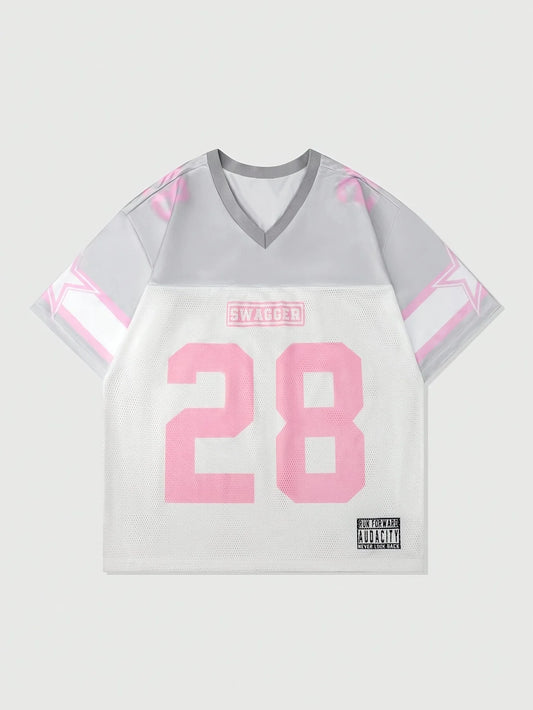 2025 New summer men's and women's sports T-shirts with digital and letter prints V-neck sporty style T-shirts