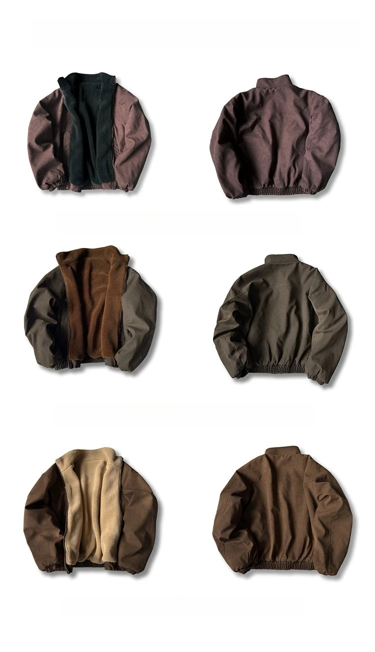 Winter Heavyweight Mens Jacket Japanese Vintage PU Coated Windproof Thick Fleece Lined Warm Distressed Streetwear Long Coat Male