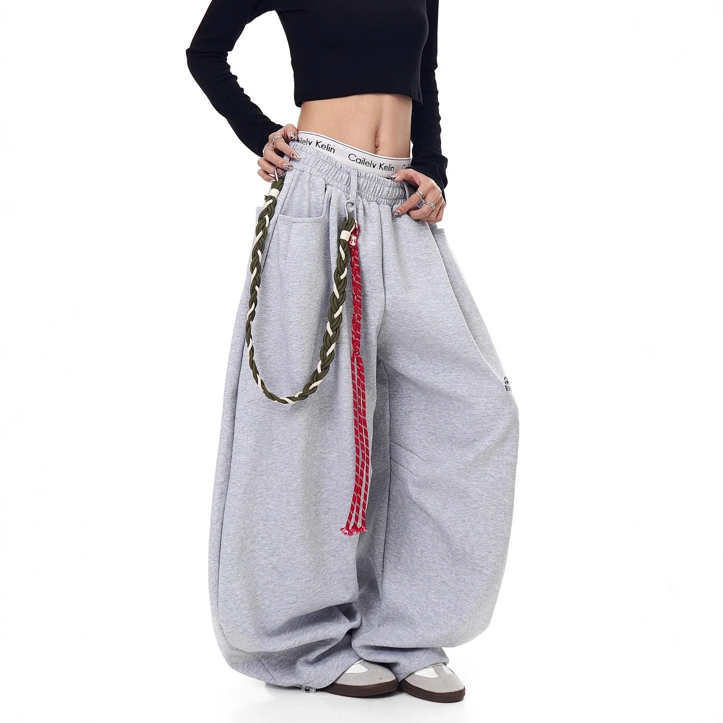 Casual Drawstring Lettered Sweatpants Loose Wide Leg Drapey Couples Long Pants Polyester Fiber Straight Leg Loose Fit Long Tr...