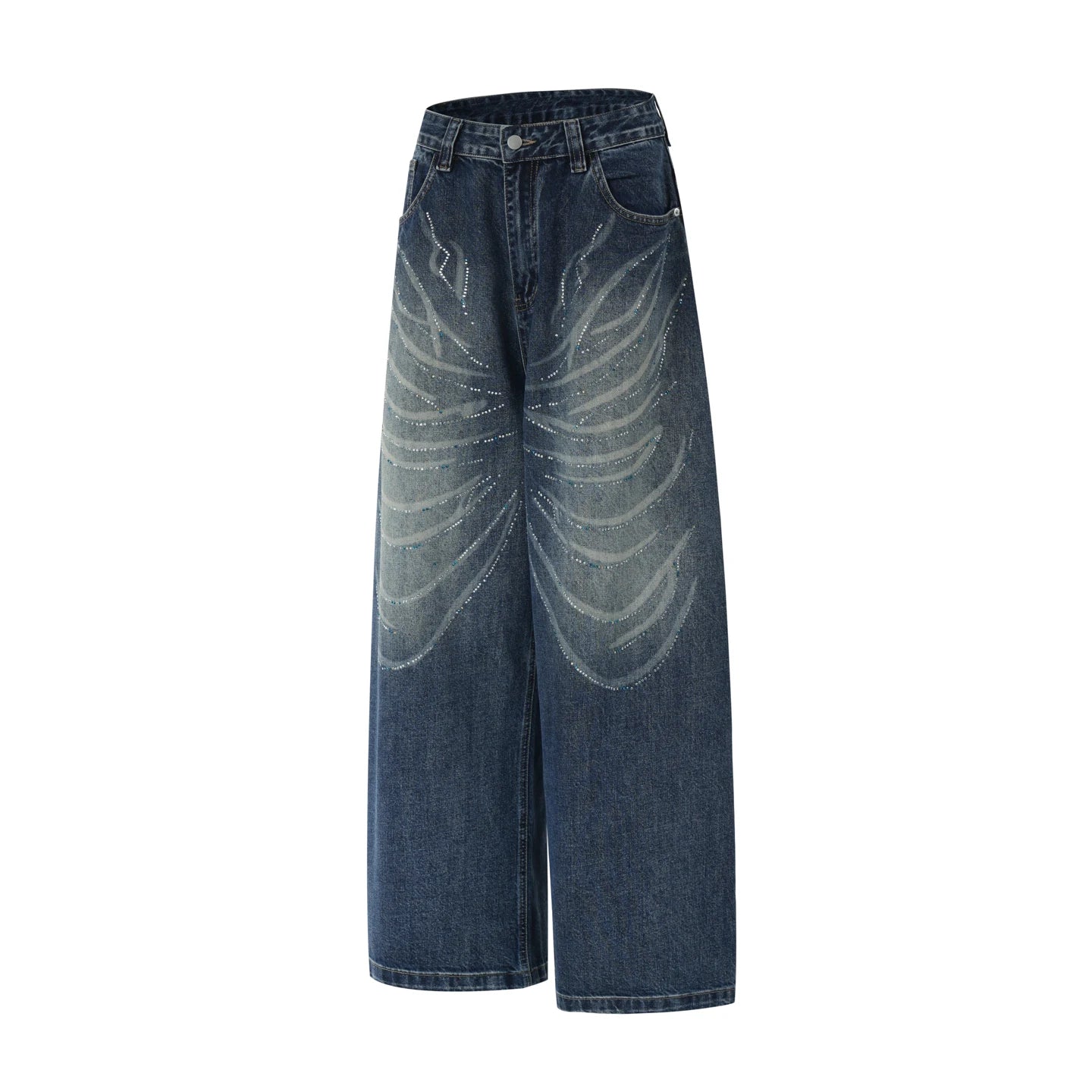 CHIC Men Wide Leg Baggy Jeans Denim Butterfly Moustache Laser Rhinestone Straight Pants Fashion Harajuku Trousers High Quality