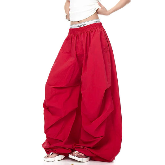 2025 Autumn Men's Parachute Pants Baggy Oversize Red Long Cargo Pants Harajuku Japanese 2000s Style Y2k Vintage Trousers Clothes