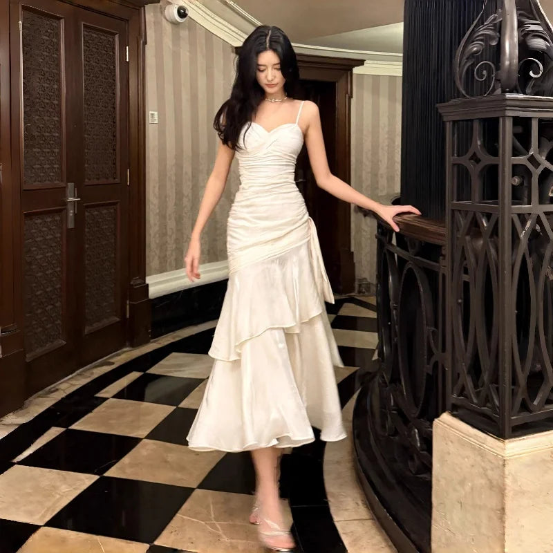 Ele Mermaid Gown with Lace Trim Sundr for Women Birthday Celebration Ball Gown Polyester Fabric Summer Cake Skirt