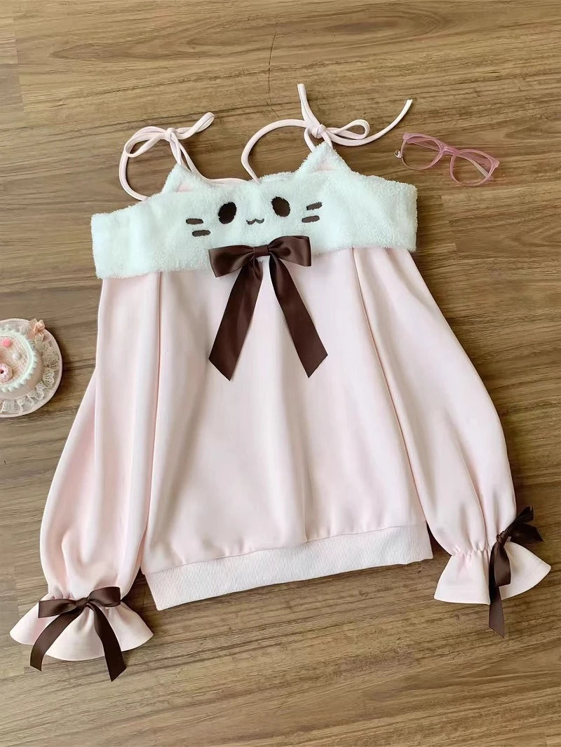 Women Sweet Hot Girl Bow Off-Shoulder Sweater Autumn Winter Elegant Sexy Fashion Knitted Tops Casual Y2k Knitwear Pullover New