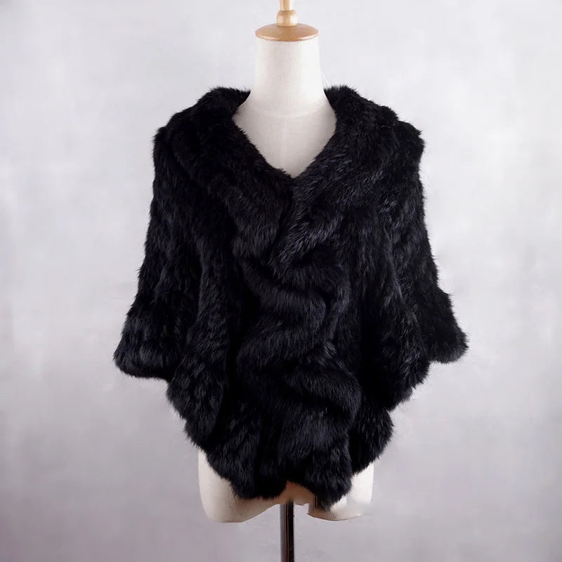 Women Winter Real Rabbit Fur Shawl With Wave Cut Fashion Wholesale Thick Warm Female Natural Fur Wrap With Hooks