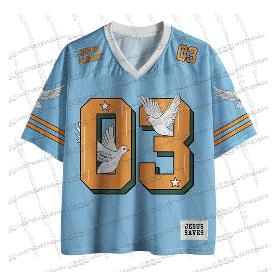 2025 New American God Is Good Christian Mesh Jersey Tshirt V-neck Loose Fashion Hip Hop StreetWear Summer Women's Y2K Casual Top