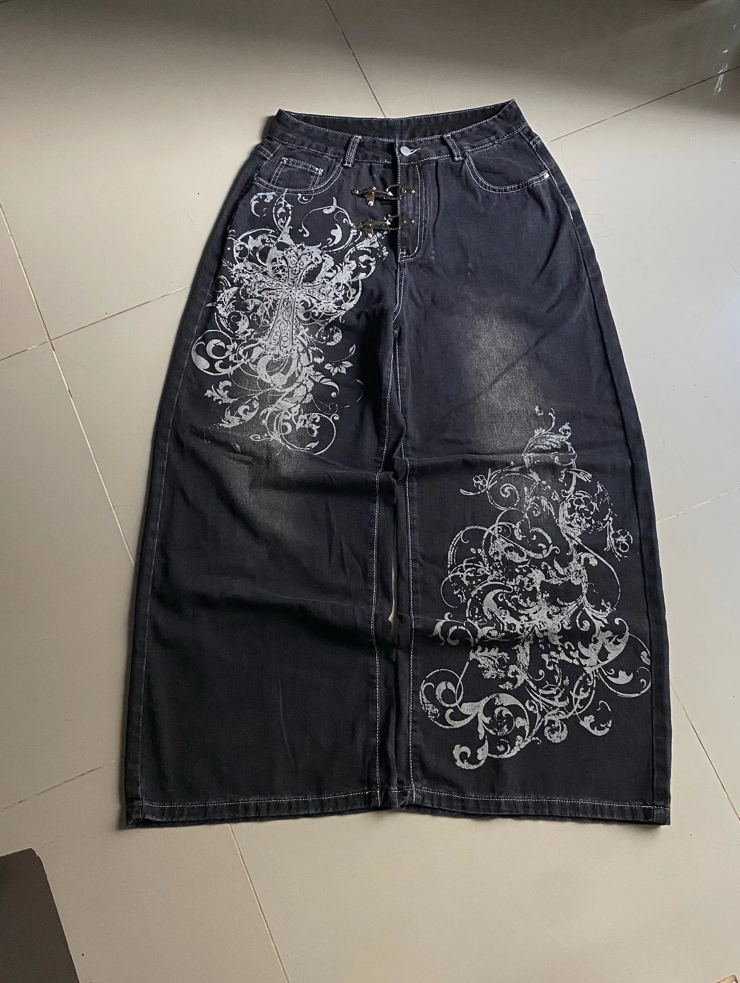 2025 vintage printing baggy jeans y2K harajuku trend men and women hip hop fashion casual Joker couple Wide-leg pants streetwear