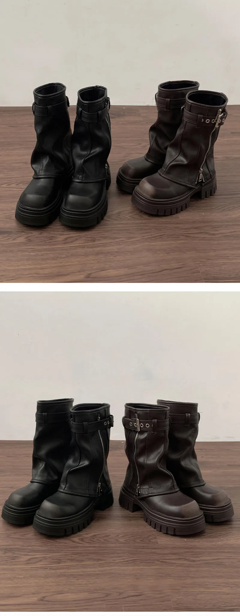 Winter Women Biker Boots Fashion Belt Buckle Ladies Elegant Platform Flats Short Booties Casual Women's Knight Booties