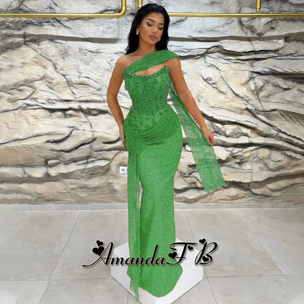 Amanda Sparkly Sequins and Beads Evening Dress Pleat Scoop Neck Trumpet Sleeveless Diamond Pageant Vestidos De Gala Customized