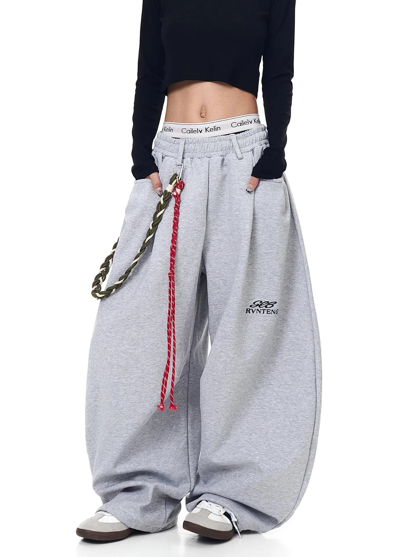 Casual Drawstring Lettered Sweatpants Loose Wide Leg Drapey Couples Long Pants Polyester Fiber Straight Leg Loose Fit Long Tr...