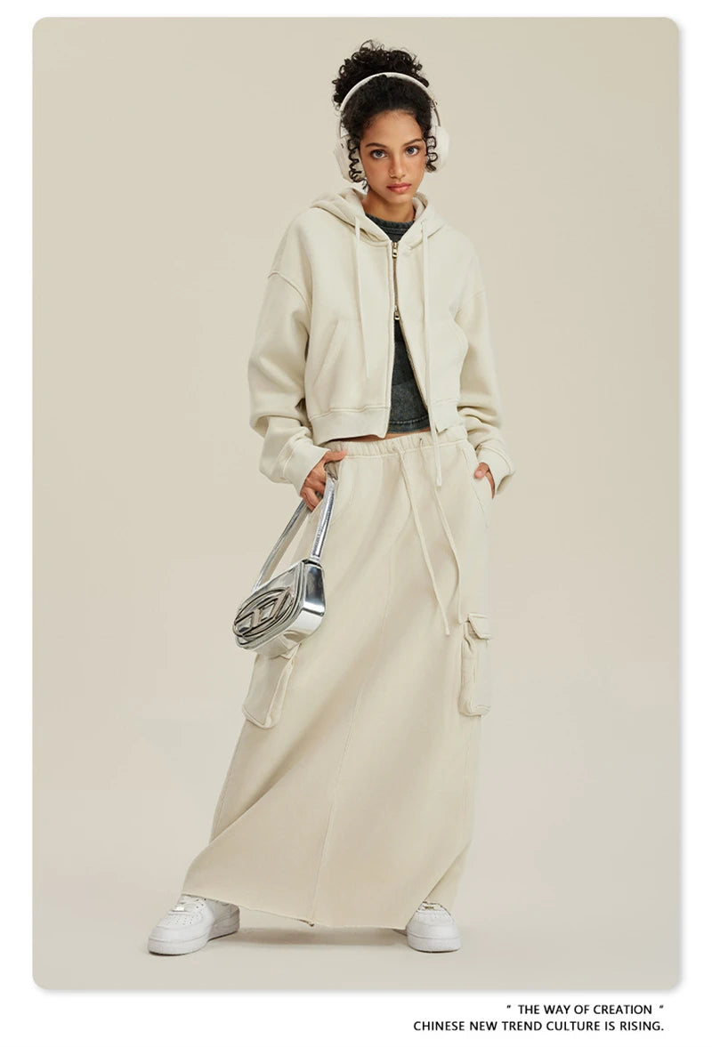 ZODF Retro 2025 Winter Women Short Zipper Hoodies Female Girls Loose 355gsm Thick Fleece Hooded Zip-up Coat Streetwears HY0448