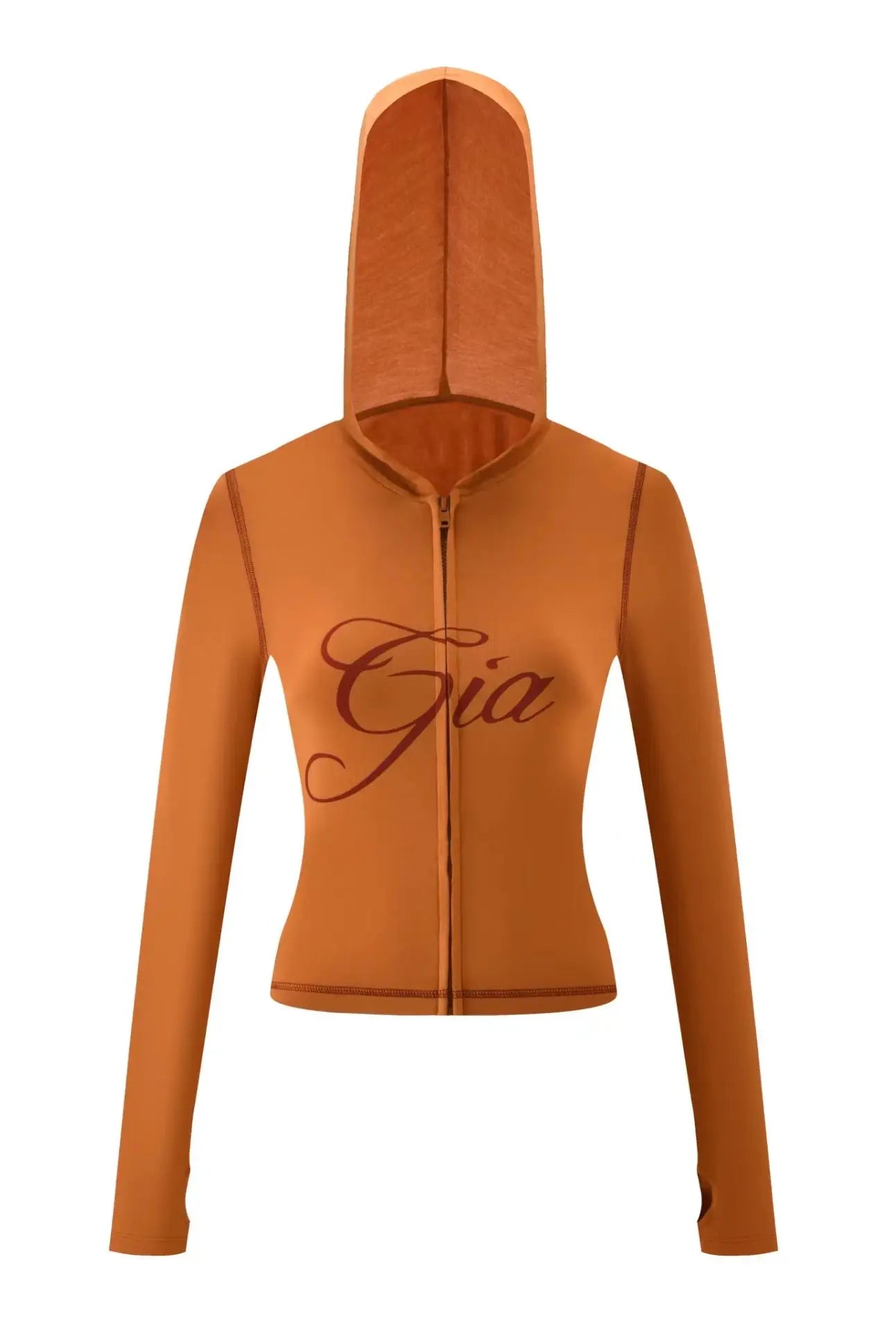 Gia 2025 Shoulder Slimming Letter Printed Bright Thread Design Slimming Hooded Zipper Short Coat Pants Set for Women