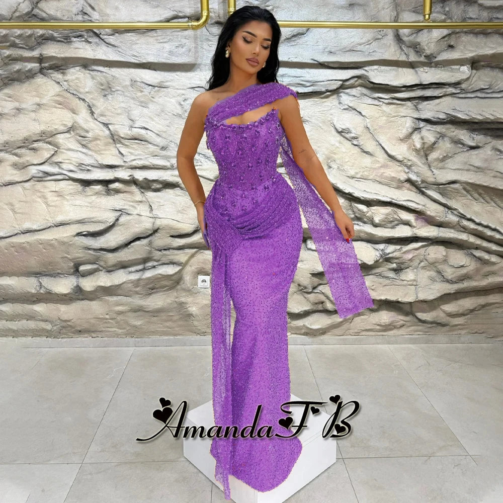 Amanda Sparkly Sequins and Beads Evening Dress Pleat Scoop Neck Trumpet Sleeveless Diamond Pageant Vestidos De Gala Customized