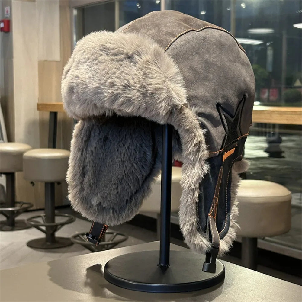 Winter Unisex Lei Feng Hat - Fleece-Lined Thickened Warm & Ear-Flap Windproof for Outdoor Cycling & Skiing (Pilot-Style)