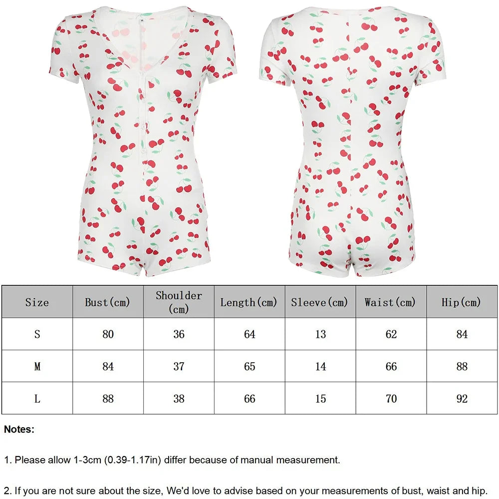 Cherry Print Onesie Pajamas – Sexy Bodycon Button-Up Romper by Novaleco