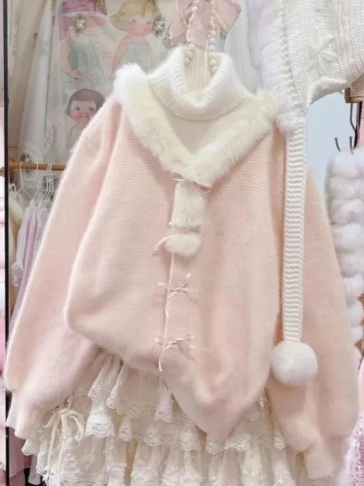 Women Sweet Hot Girl Bow Off-Shoulder Sweater Autumn Winter Elegant Sexy Fashion Knitted Tops Casual Y2k Knitwear Pullover New