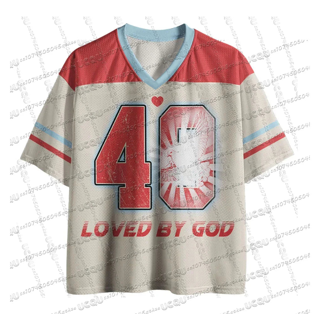 2025 New American God Is Good Christian Mesh Jersey Tshirt V-neck Loose Fashion Hip Hop StreetWear Summer Women's Y2K Casual Top