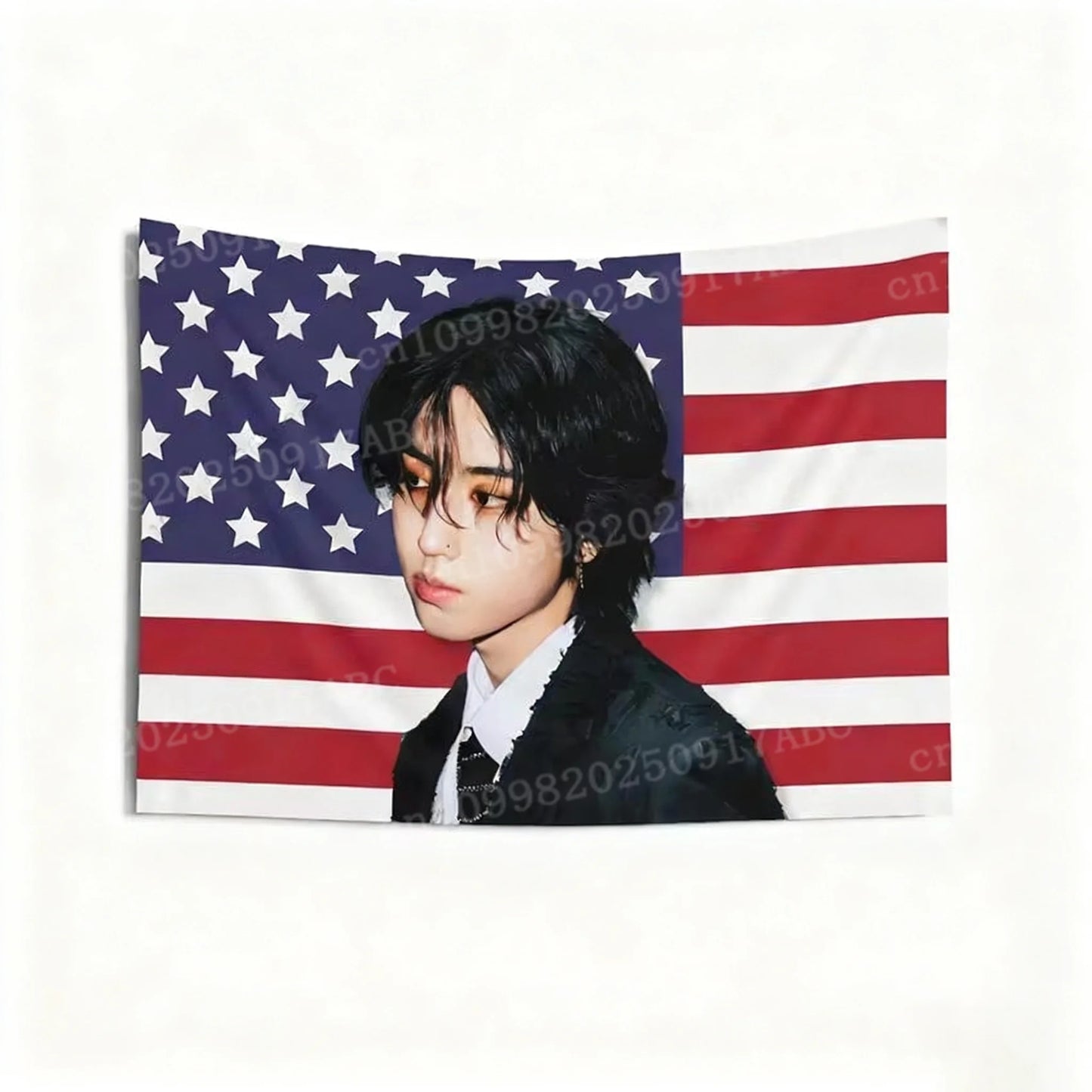 Kpop Idol Tapestry SKZ Han Jisung Pink American Flag Tapestry Wall Hanging Tapestry Decoration Background Cloth GardenTapestry